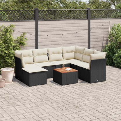 8-tlg. Garten-Sofagarnitur mit Kissen Schwarz Poly Rattan