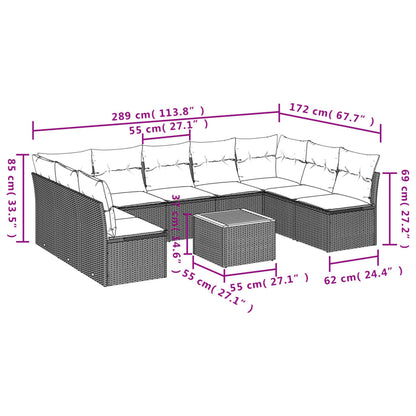 10-tlg. Garten-Sofagarnitur mit Kissen Grau Poly Rattan