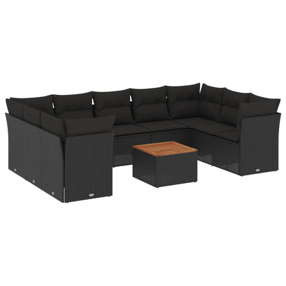 10-tlg. Garten-Sofagarnitur mit Kissen Schwarz Poly Rattan