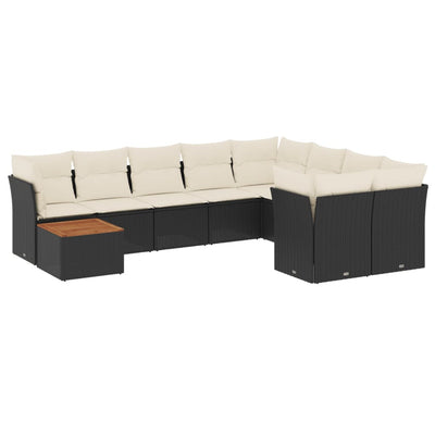 10-tlg. Garten-Sofagarnitur mit Kissen Schwarz Poly Rattan