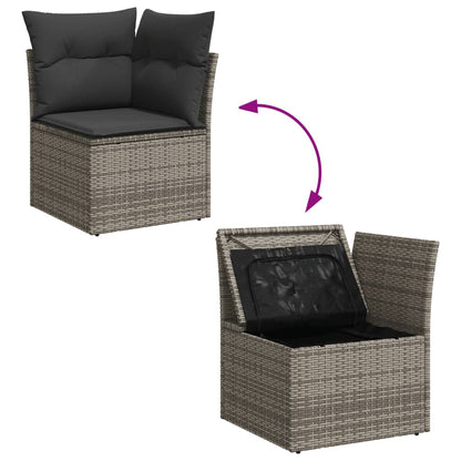 11-tlg. Garten-Sofagarnitur mit Kissen Grau Poly Rattan