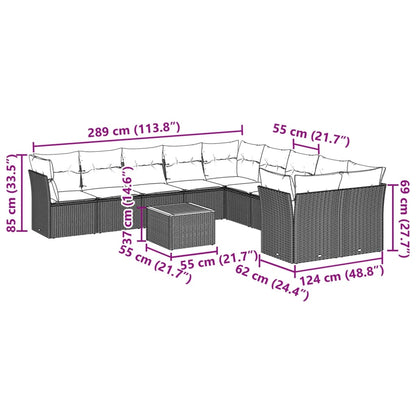 11-tlg. Garten-Sofagarnitur mit Kissen Schwarz Poly Rattan