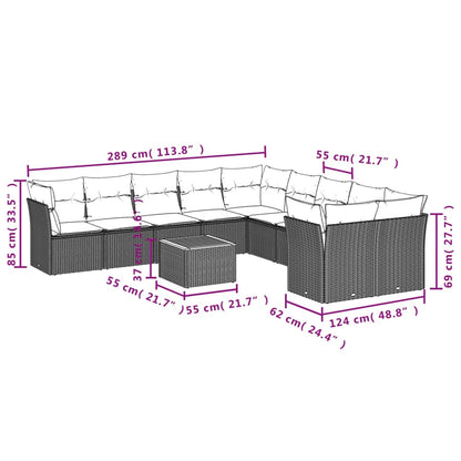 11-tlg. Garten-Sofagarnitur mit Kissen Grau Poly Rattan