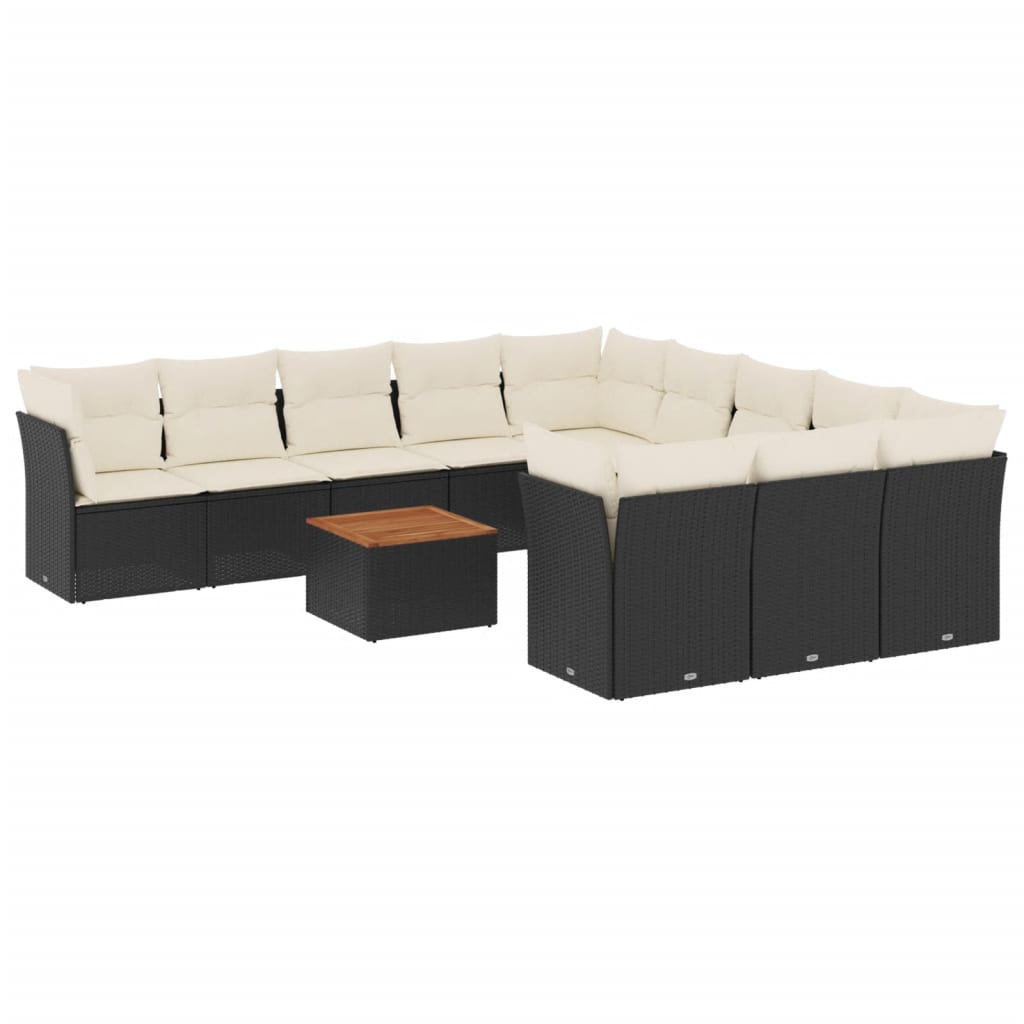 12-tlg. Garten-Sofagarnitur mit Kissen Schwarz Poly Rattan