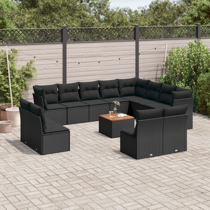 13-tlg. Garten-Sofagarnitur mit Kissen Schwarz Poly Rattan