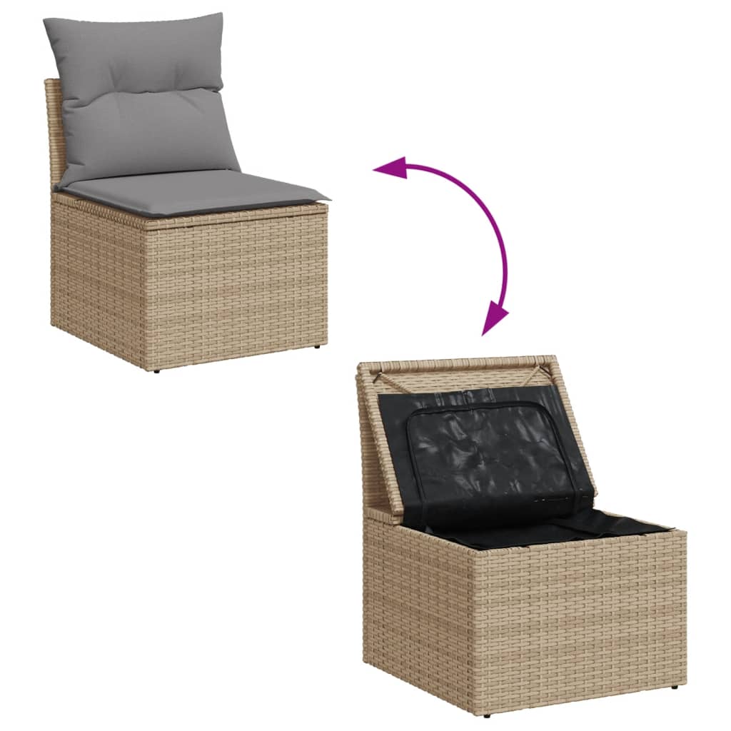 12-tlg. Garten-Sofagarnitur mit Kissen Beige Poly Rattan