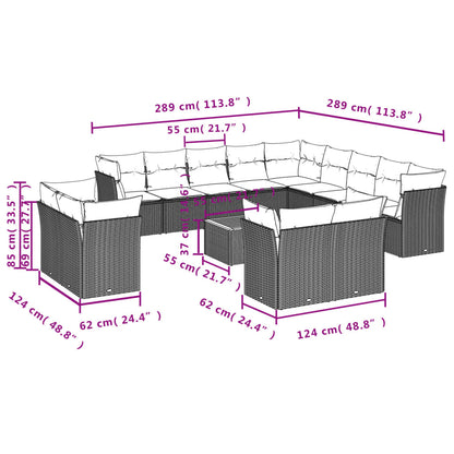 14-tlg. Garten-Sofagarnitur mit Kissen Beige Poly Rattan