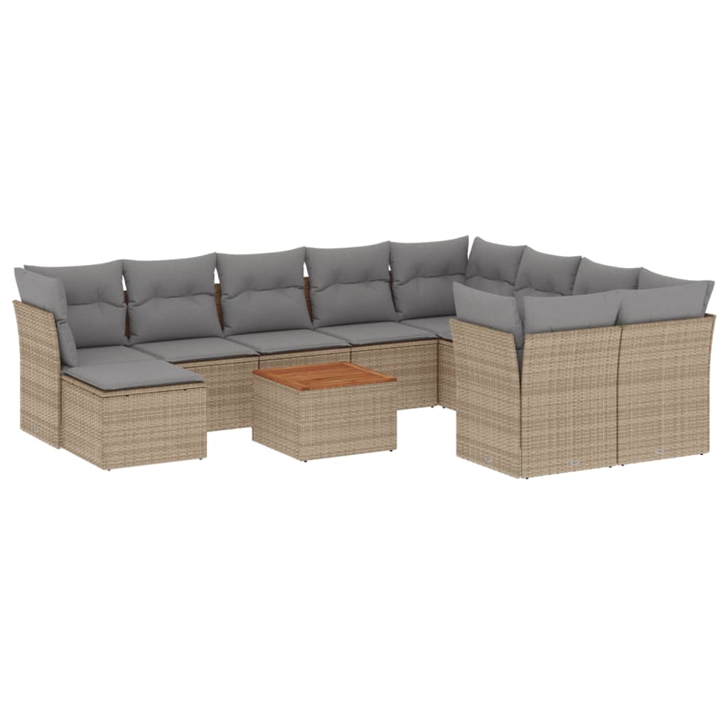 11-tlg. Garten-Sofagarnitur mit Kissen Beige Poly Rattan