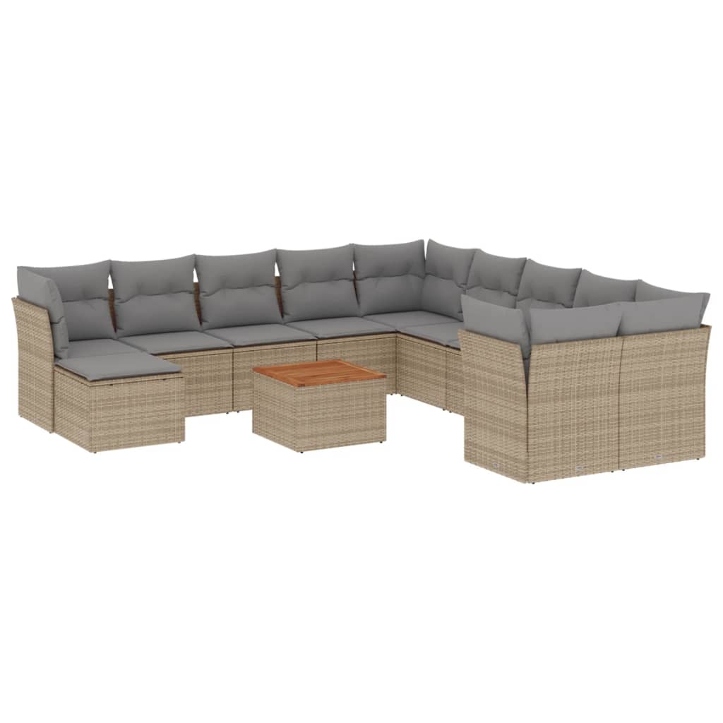 12-tlg. Garten-Sofagarnitur mit Kissen Beige Poly Rattan