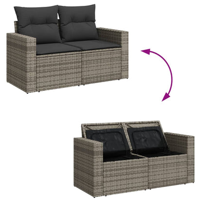 13-tlg. Garten-Sofagarnitur mit Kissen Grau Poly Rattan