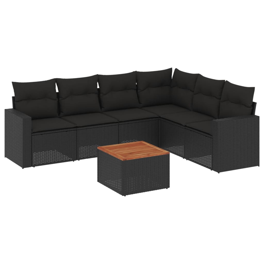 7-tlg. Garten-Sofagarnitur mit Kissen Schwarz Poly Rattan