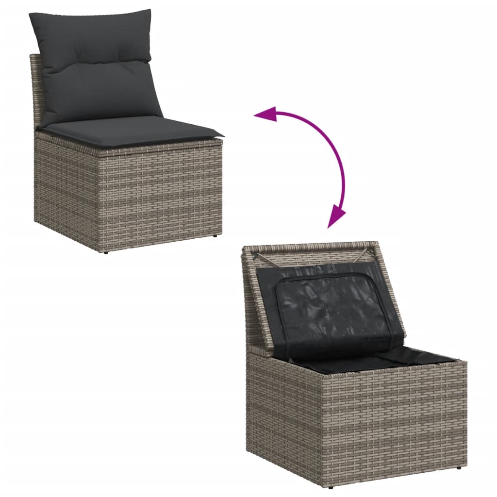 9-tlg. Garten-Sofagarnitur mit Kissen Grau Poly Rattan