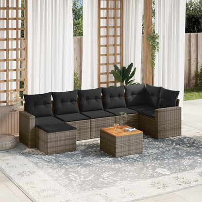 8-tlg. Garten-Sofagarnitur mit Kissen Grau Poly Rattan