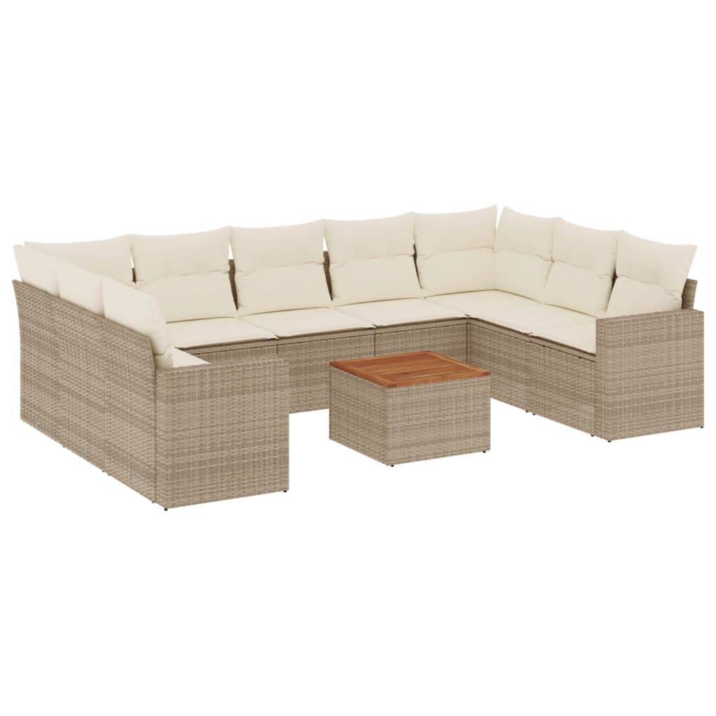 10-tlg. Garten-Sofagarnitur mit Kissen Beige Poly Rattan