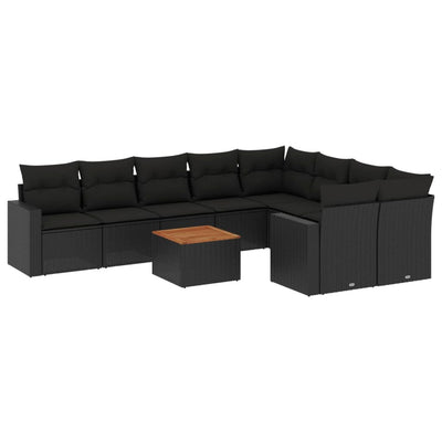 10-tlg. Garten-Sofagarnitur mit Kissen Schwarz Poly Rattan