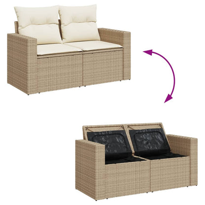 11-tlg. Garten-Sofagarnitur mit Kissen Beige Poly Rattan