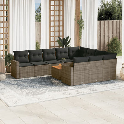 11-tlg. Garten-Sofagarnitur mit Kissen Grau Poly Rattan