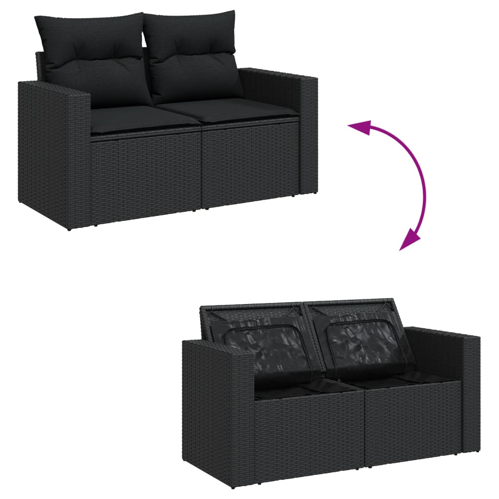 10-tlg. Garten-Sofagarnitur mit Kissen Schwarz Poly Rattan