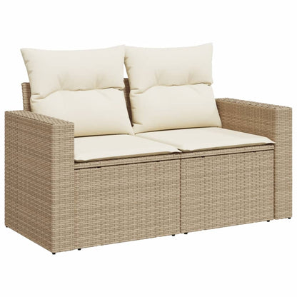 10-tlg. Garten-Sofagarnitur mit Kissen Beige Poly Rattan