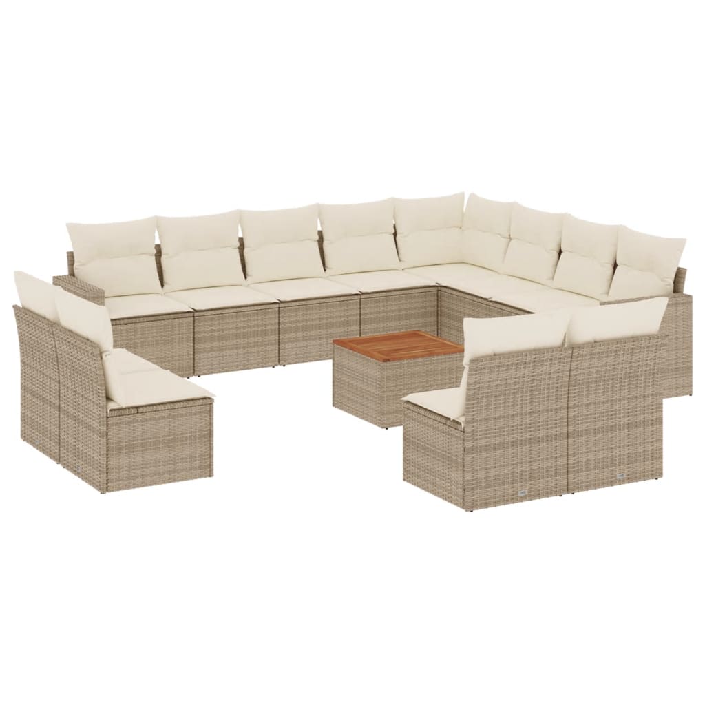 13-tlg. Garten-Sofagarnitur mit Kissen Beige Poly Rattan