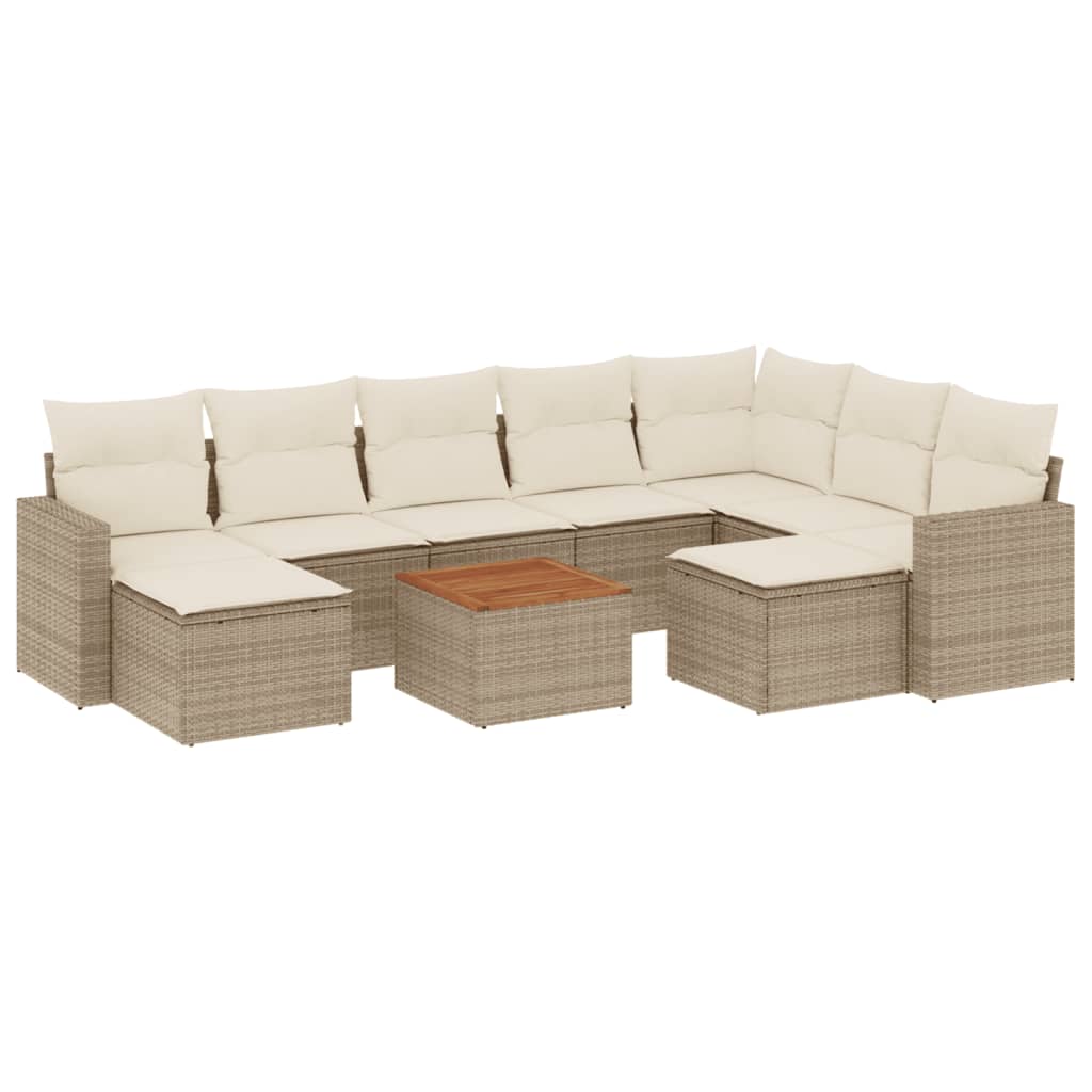 10-tlg. Garten-Sofagarnitur mit Kissen Beige Poly Rattan