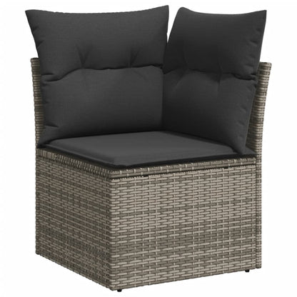 11-tlg. Garten-Sofagarnitur mit Kissen Grau Poly Rattan