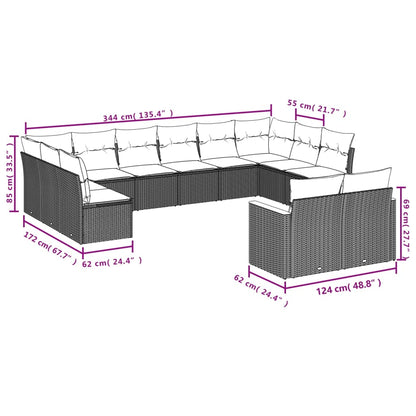 7-tlg. Garten-Sofagarnitur mit Kissen Beige Poly Rattan