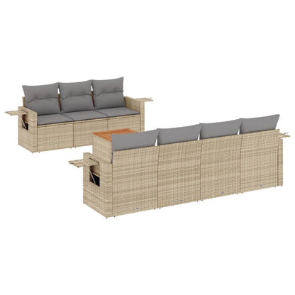 8-tlg. Garten-Sofagarnitur mit Kissen Beige Poly Rattan