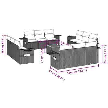 13-tlg. Garten-Sofagarnitur mit Kissen Schwarz Poly Rattan