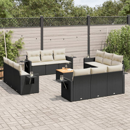 13-tlg. Garten-Sofagarnitur mit Kissen Schwarz Poly Rattan