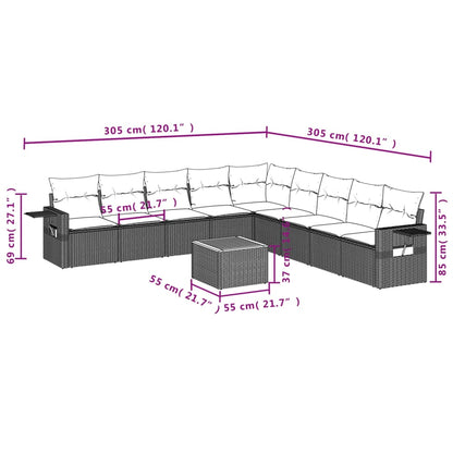 10-tlg. Garten-Sofagarnitur mit Kissen Schwarz Poly Rattan