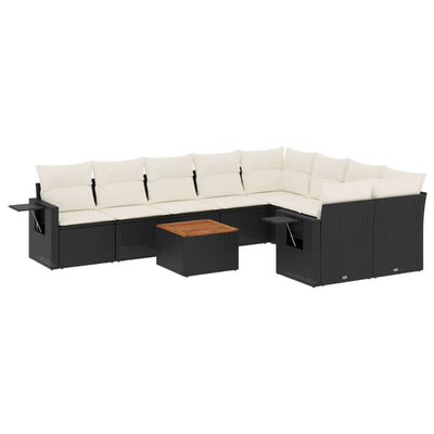 10-tlg. Garten-Sofagarnitur mit Kissen Schwarz Poly Rattan