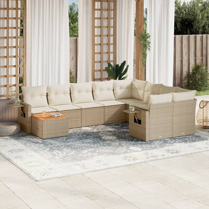 10-tlg. Garten-Sofagarnitur mit Kissen Beige Poly Rattan