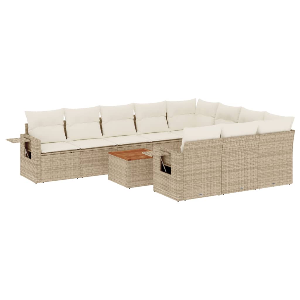 11-tlg. Garten-Sofagarnitur mit Kissen Beige Poly Rattan