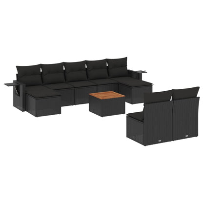 10-tlg. Garten-Sofagarnitur mit Kissen Schwarz Poly Rattan