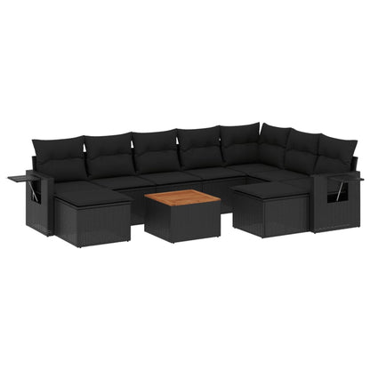 10-tlg. Garten-Sofagarnitur mit Kissen Schwarz Poly Rattan