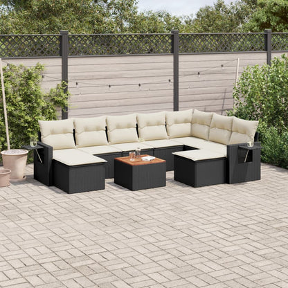 10-tlg. Garten-Sofagarnitur mit Kissen Schwarz Poly Rattan