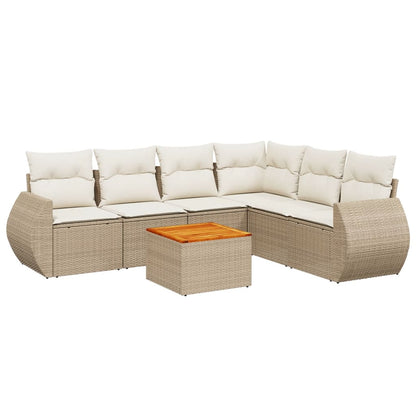 7-tlg. Garten-Sofagarnitur mit Kissen Beige Poly Rattan