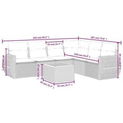 7-tlg. Garten-Sofagarnitur mit Kissen Beige Poly Rattan