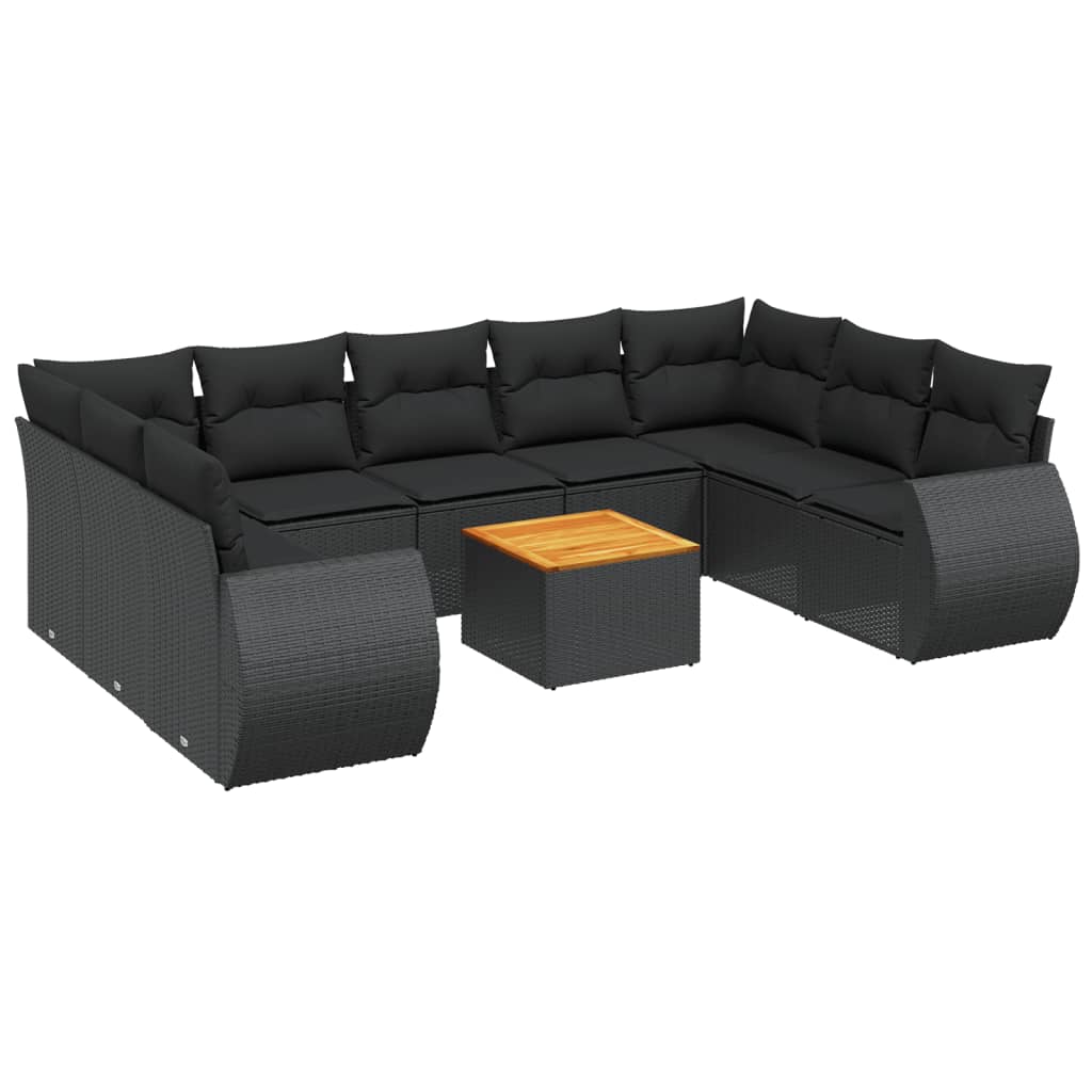 10-tlg. Garten-Sofagarnitur mit Kissen Schwarz Poly Rattan