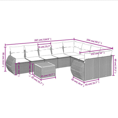 10-tlg. Garten-Sofagarnitur mit Kissen Schwarz Poly Rattan