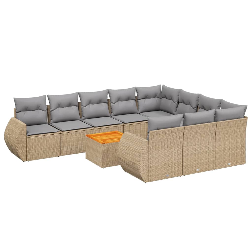 11-tlg. Garten-Sofagarnitur mit Kissen Beige Poly Rattan