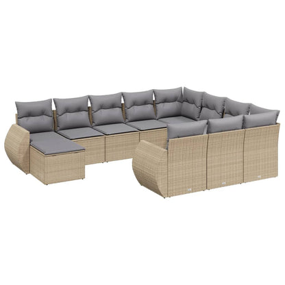 11-tlg. Garten-Sofagarnitur mit Kissen Beige Poly Rattan