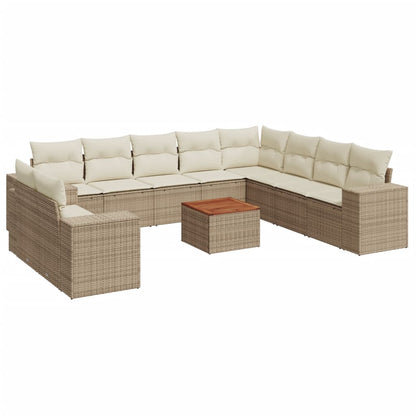 11-tlg. Garten-Sofagarnitur mit Kissen Beige Poly Rattan