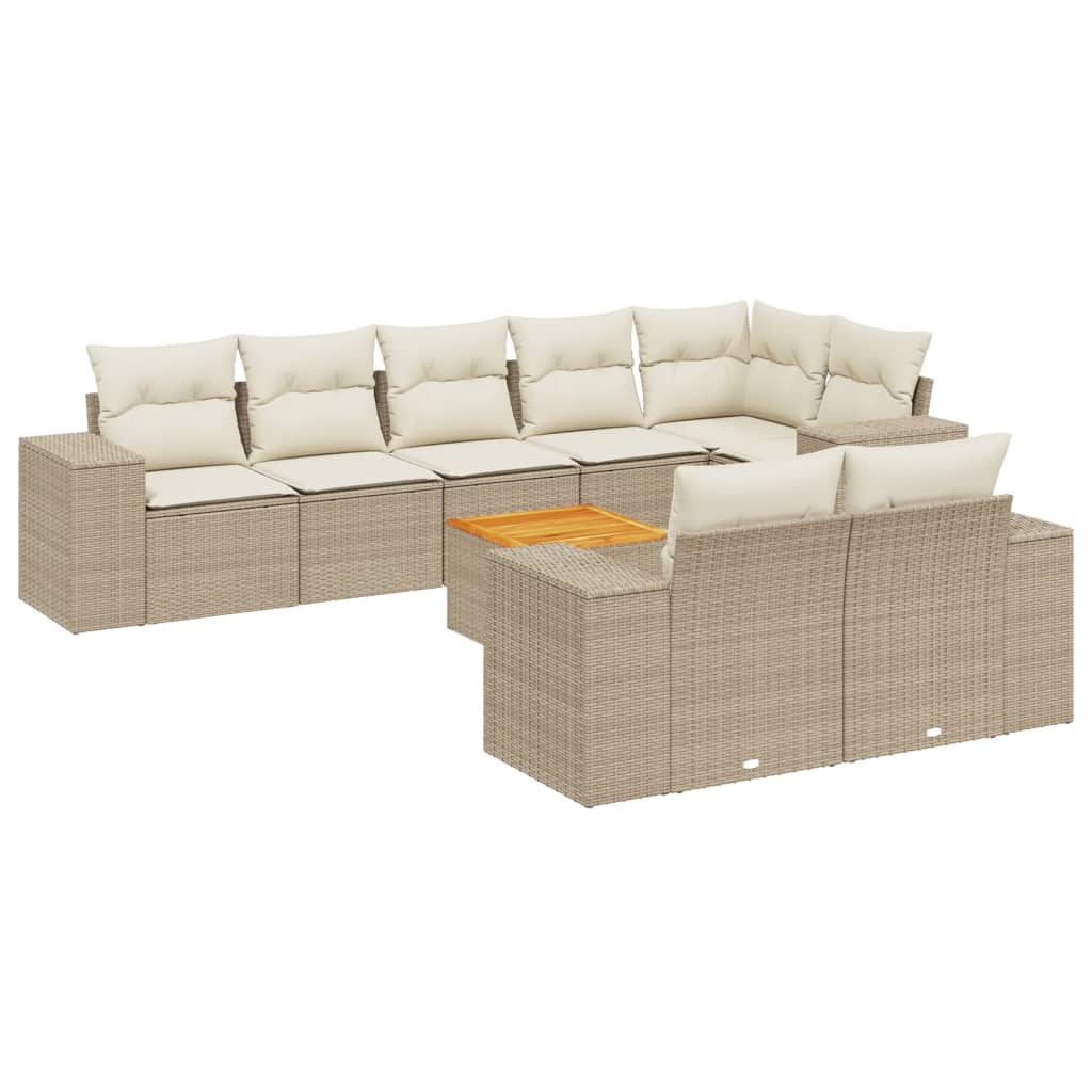 9-tlg. Garten-Sofagarnitur mit Kissen Beige Poly Rattan