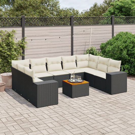 10-tlg. Garten-Sofagarnitur mit Kissen Schwarz Poly Rattan