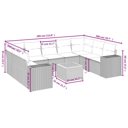 10-tlg. Garten-Sofagarnitur mit Kissen Grau Poly Rattan