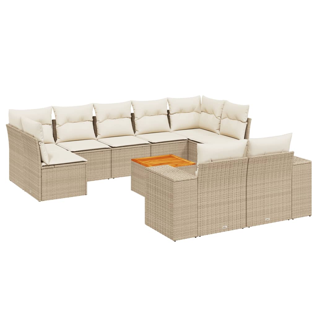 10-tlg. Garten-Sofagarnitur mit Kissen Beige Poly Rattan