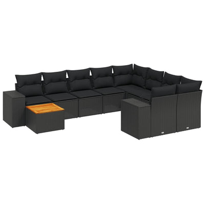 10-tlg. Garten-Sofagarnitur mit Kissen Schwarz Poly Rattan