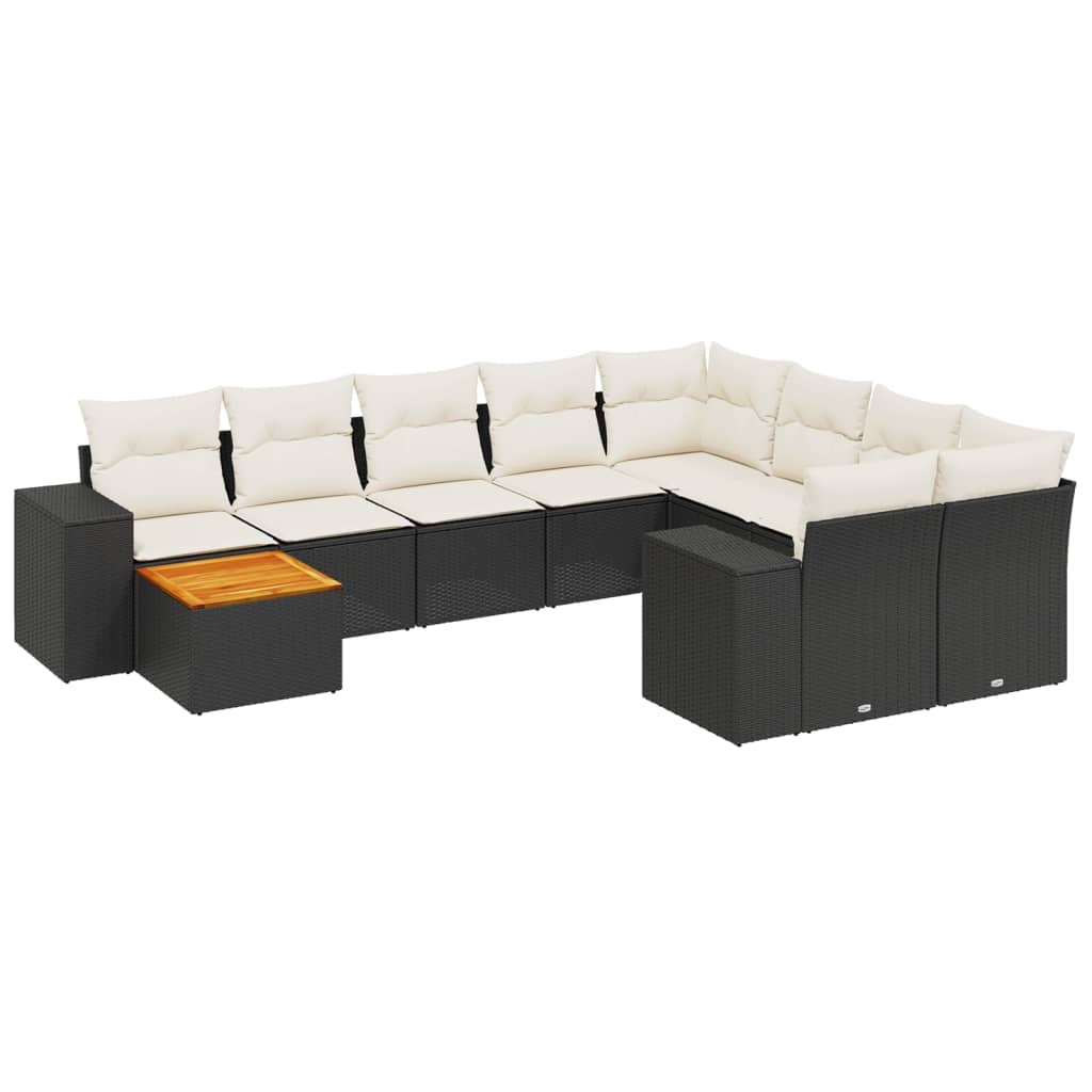 10-tlg. Garten-Sofagarnitur mit Kissen Schwarz Poly Rattan